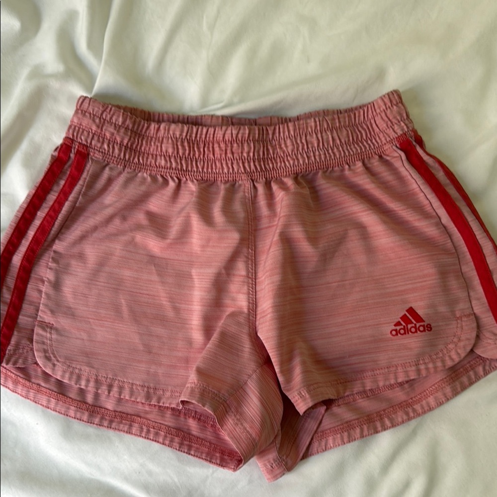 Adidas Women's Striped Pink and Red Athletic Shorts